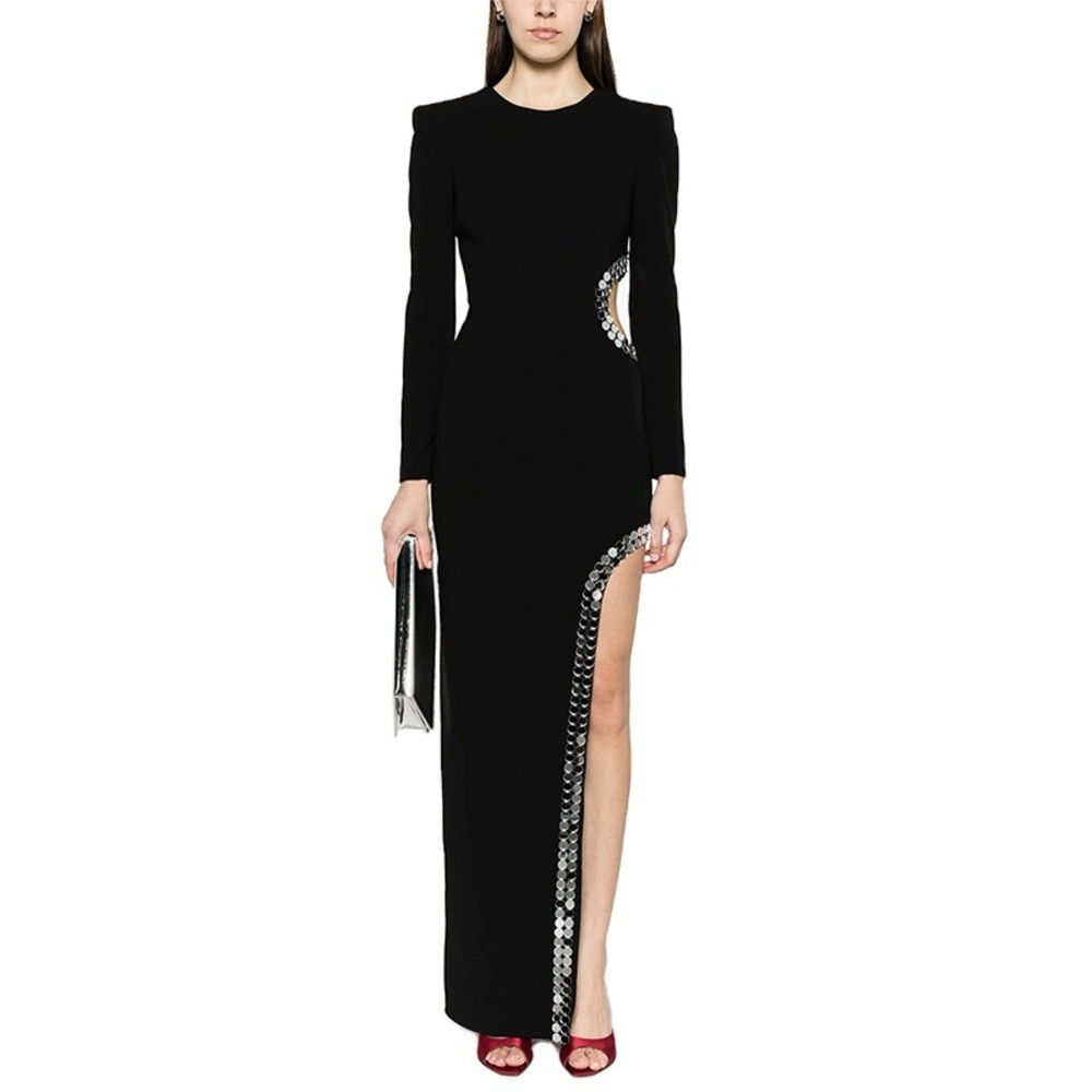 Elegant Black Long Sleeve Dress with Side Cutout